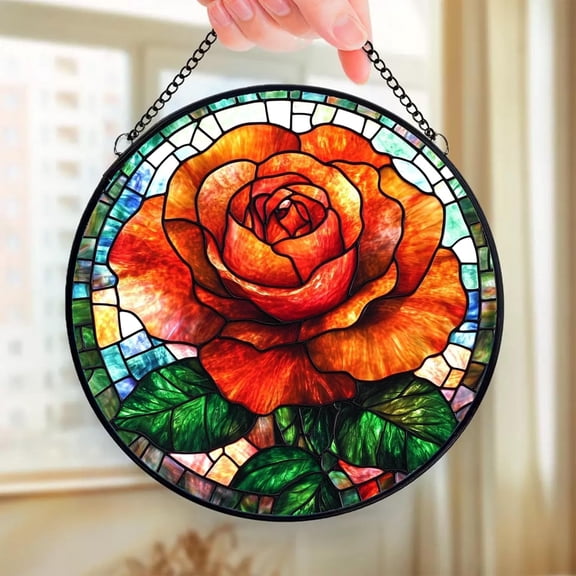 Petunia Flower Ornament Sun Catcher Stained Glass Window Hanging Flower Lover Gifts for Women, Wall Decor Handmade Sun Catcher Decoration for Home Garden Housewarming Gifts Size 6.4in