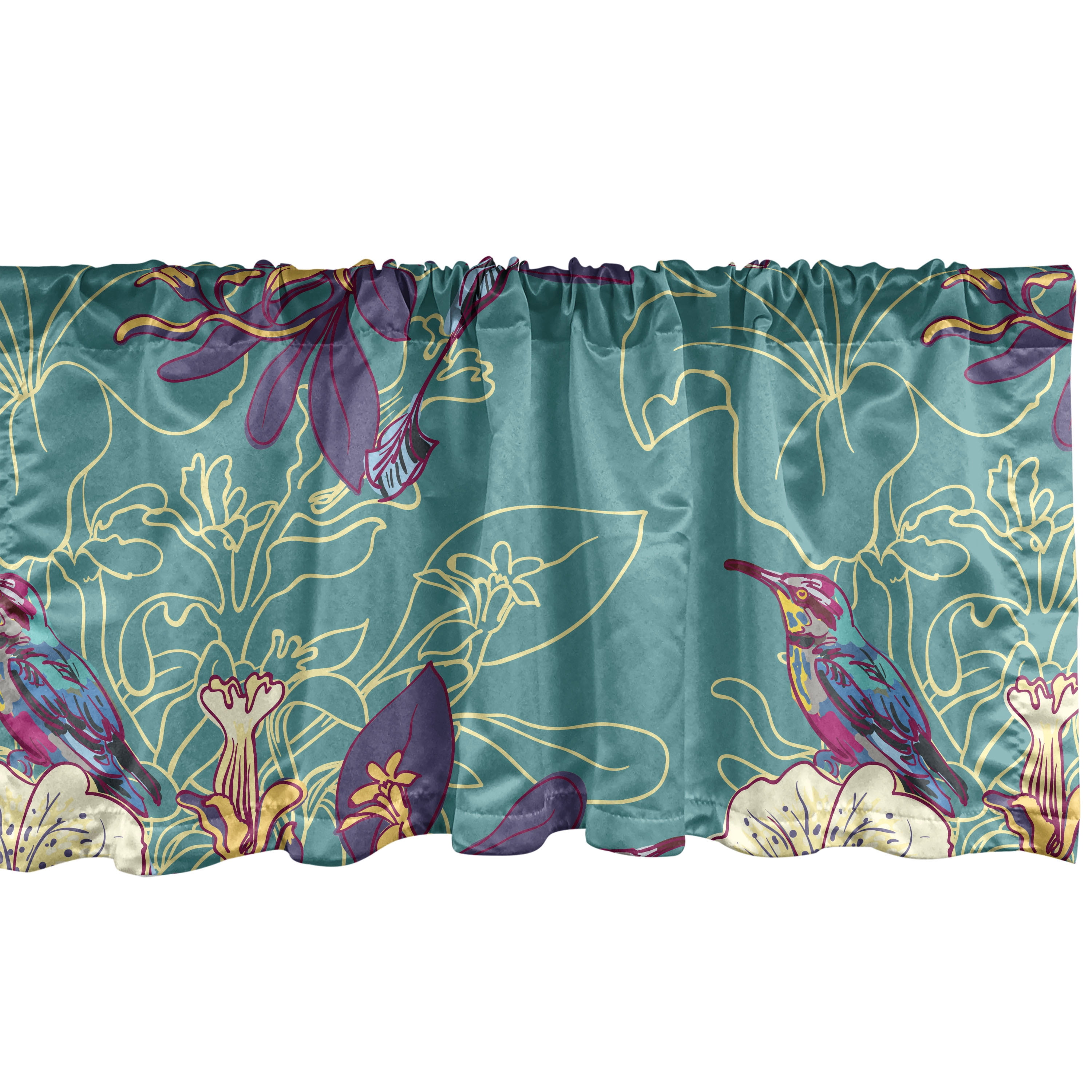 Petunia Pattern Window Valance, Birds and Nature Theme Jungle Flowers ...