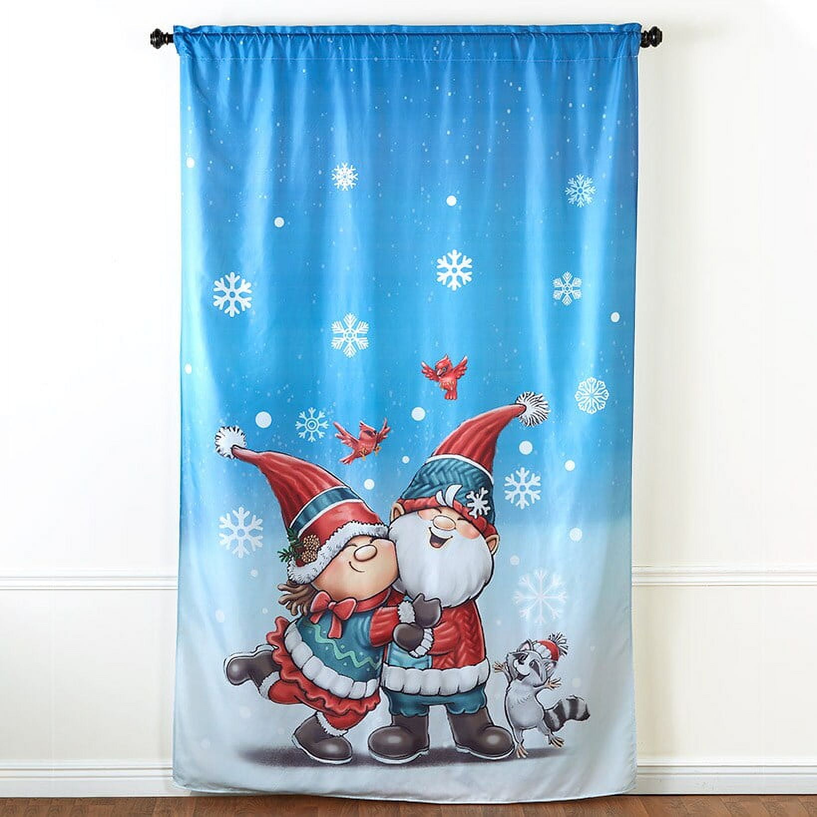 Blue Polyester Christmas Gnome Light-Filtering Window Panels