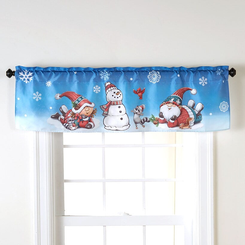 Petunia and Gnorme Blue Polyester Christmas Valance