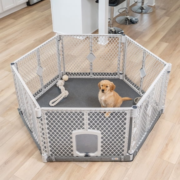 Open Box Petyard Protect Bundle, 6-Panel Indoor & Outdoor Playpen and Mat for Dogs, Gray