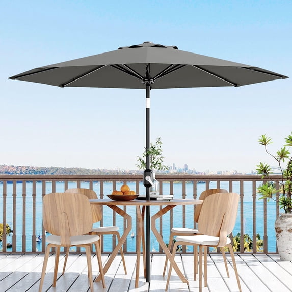 Petyee 10FT Patio Umbrella,Outdoor Market Table Umbrella with Crank Lift & Push Button Tilt,8 Ribs,Gray