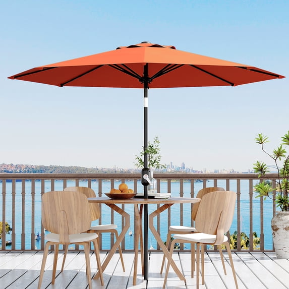 Petyee 10FT Patio Umbrella,Outdoor Market Table Umbrella with Crank Lift & Push Button Tilt,8 Ribs,Orange