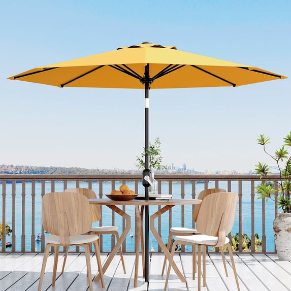Petyee 10FT Patio Umbrella,Outdoor Market Table Umbrella with Crank Lift & Push Button Tilt,8 Ribs,Yellow