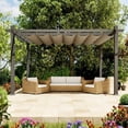 thumbnail image 1 of Petyee 10ft x 13ft Outdoor Retractable Aluminum Pergola, Modern Outdoor Trellis with  UPF 50+ Waterproof Canopy,Gray Wood-Grain Finish,Khaki canopy, 1 of 8