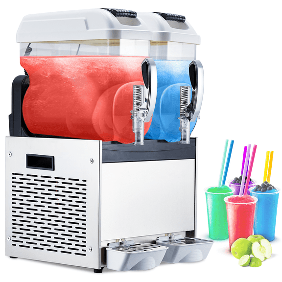 Petyee 12Lx2 Dual-Tank Commercial Slushy Machine, 700W Stainless Steel Margarita Smoothie Frozen Drink Maker,Efficient Cooling, Auto-Clean