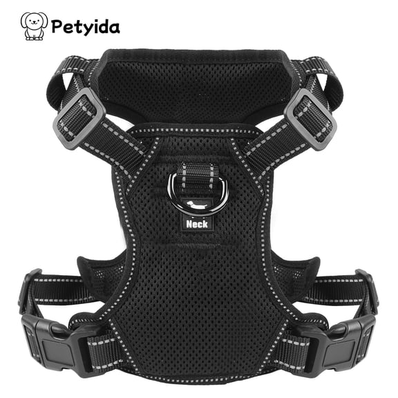 Jewyow No Pull Dog Harness - Reflective Adjustable Pet Vest for Small to Large Dogs, Soft Padded with Handle & Breathable Mesh,Black, M