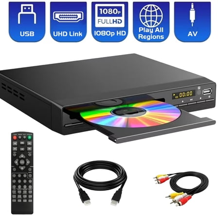 Petyoung 1080p HD DVD Player for TV, CD Players for Elderly, with HDMI & AV Cable, Built in PAL/NTSC System, Play All Regions, Remote Control