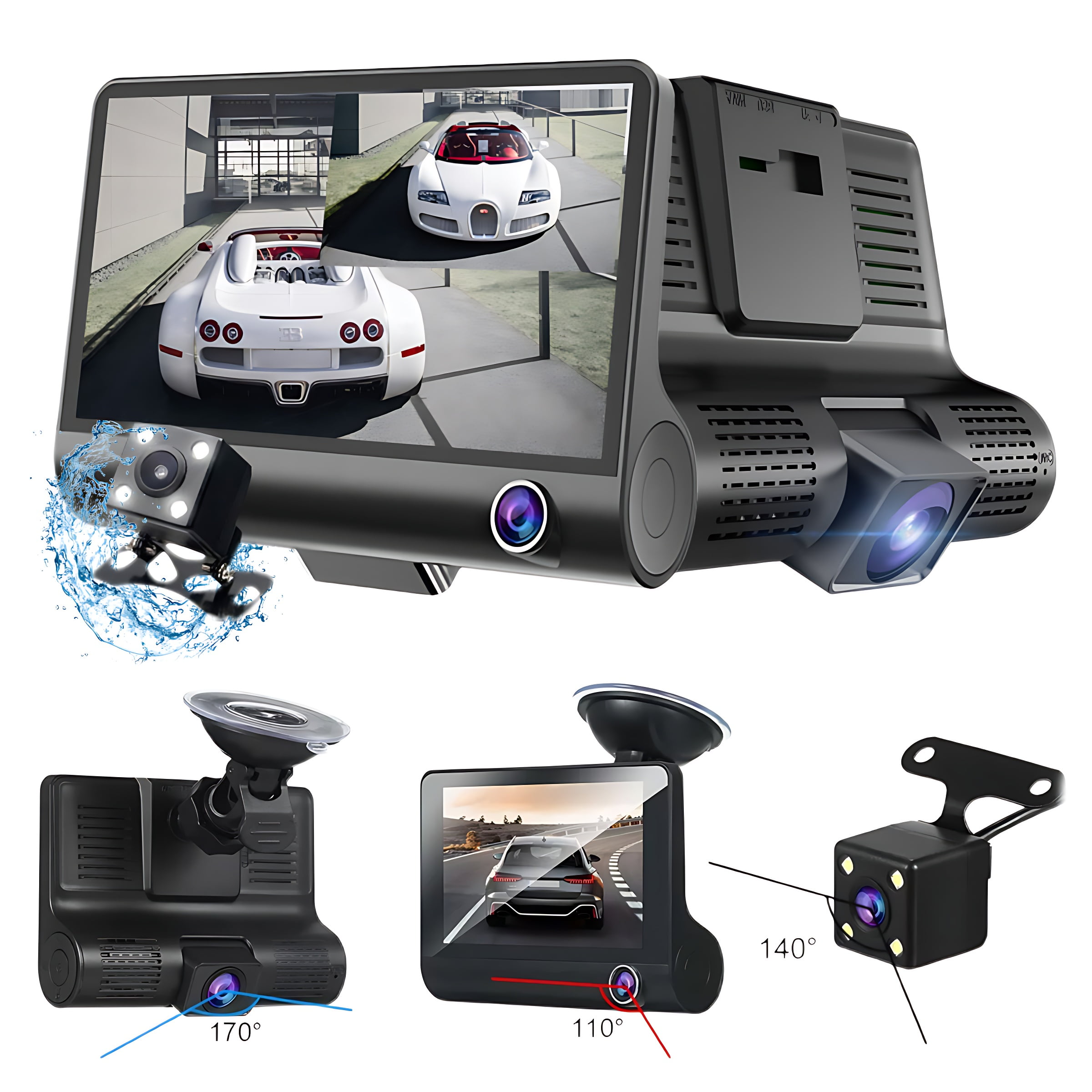 Petyoung 3 Channel Dash Cam,1080P 4'' Wide Angle Dash Cam Front and Inside with G-Sensor, Loop Recording,Motion Detection, Parking Mode,24Hr Parking