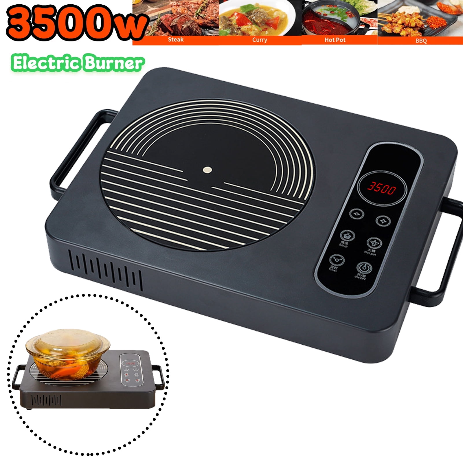 Petyoung 3500W Portable Electric Ceramic Stove, Infrared Burner with Timer, LED Screen, Touch Panel, Easy to Clean, for Cooking
