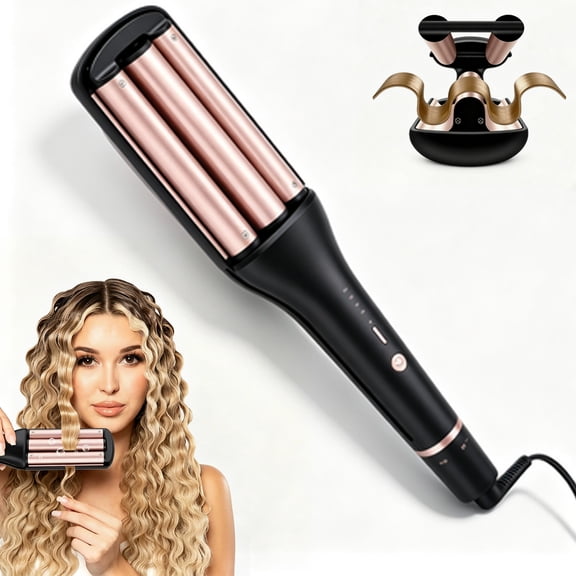 Petyoung 4 in 1 Hair Crimper & Waver,Adjustable 0.75"-1.25" Barrel,Fast Heat Ceramic Tourmaline Curling Iron,320-410F for Beach/Mermaid/Deep Waves