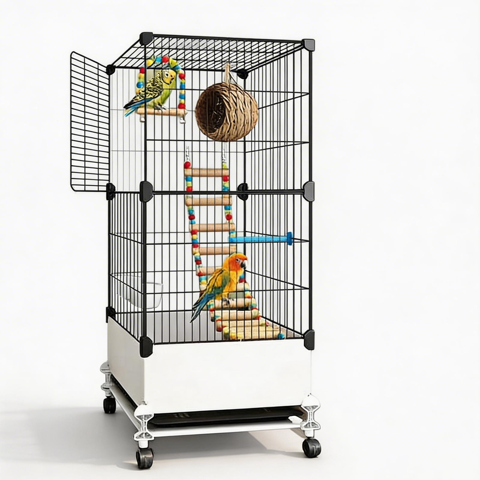 Petyoung 40" Bird Cage, 1.5cm (0.59") Safe Wire Spacing, Rolling Design with Full Bird Accessories for Budgie, Lovebird, Canaries, Parrotlets