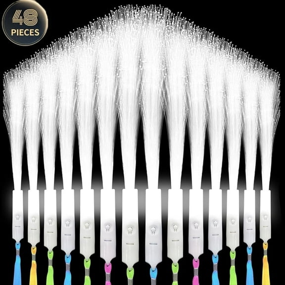Petyoung 48PCS White Fiber Optic Wands, Flashing LED Fiber Wands,Glow Fiber Wands Sticks, Fiber Optic Light Wand Stick for Glow Party,Bar Dj,Halloween Wedding..