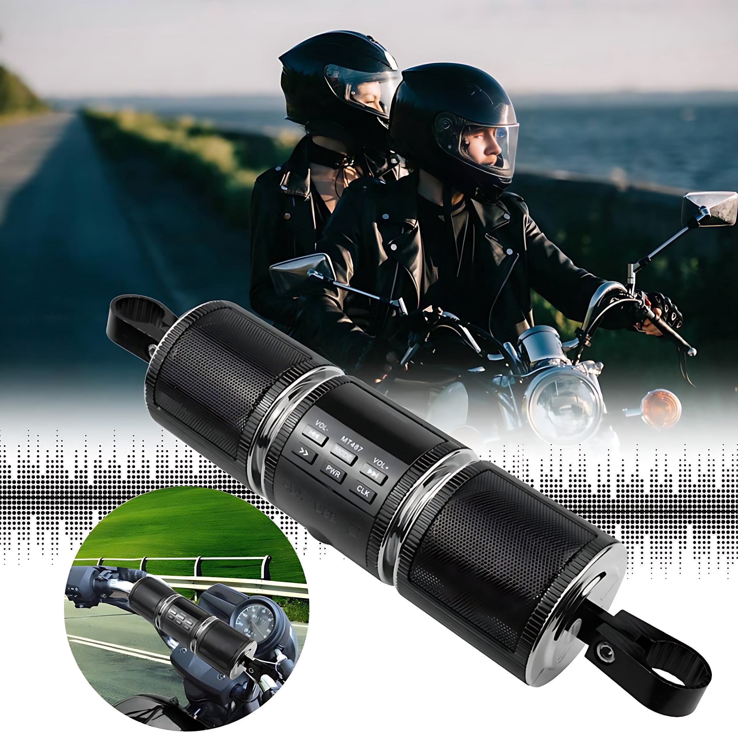 Petyoung Waterproof Bluetooth Motorcycle Stereo Speakers, Handlebar Mount MP3 Music Player Audio Amplifier System Scooter Bike ATV, Black