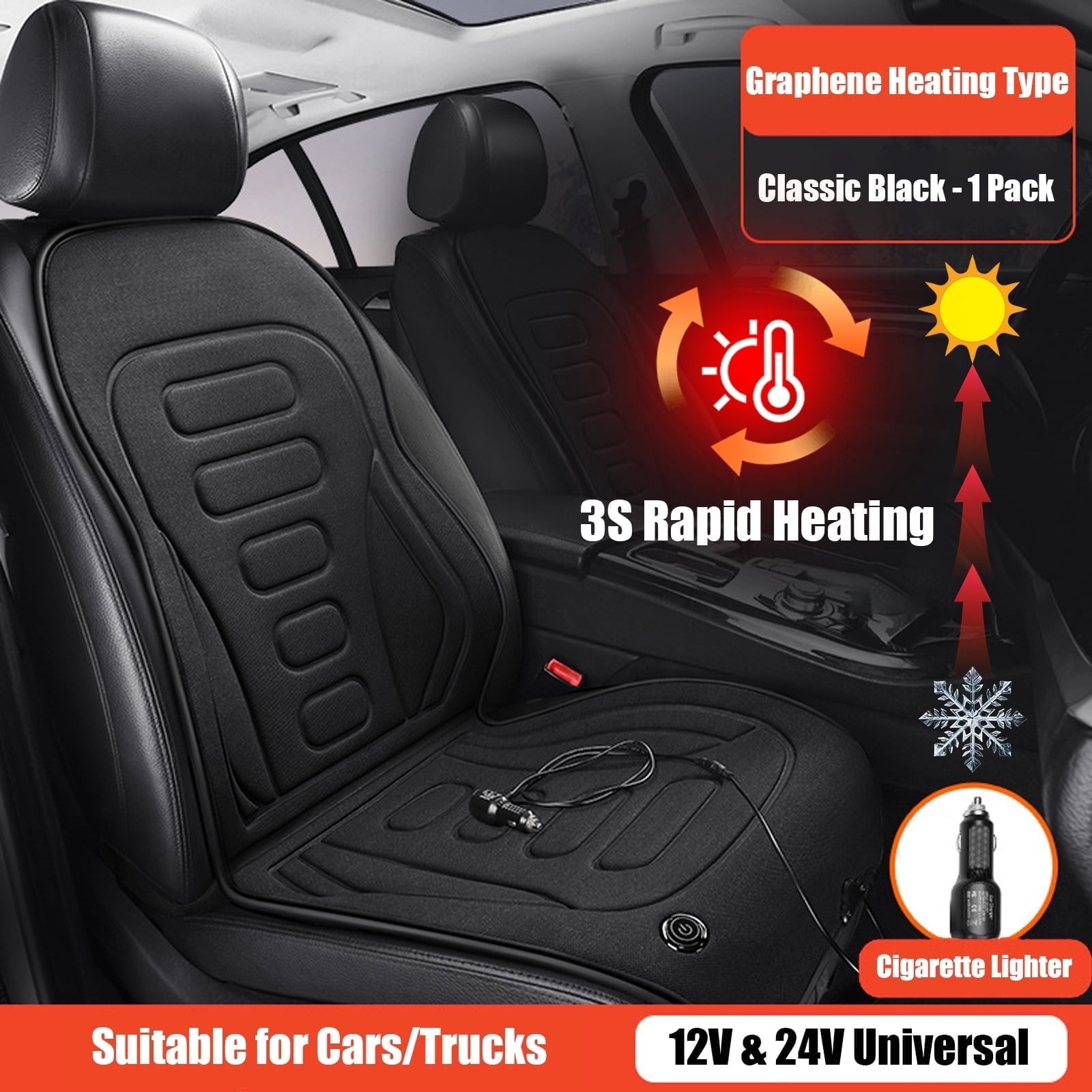 cigarette lighter seat heater Petyoung Car Seat Heater, Portable Seat Cushion,3s Rapid Heat, 12V/24V  Universal, Overload Auto-Off, Ergonomic Design & Oxford, for Cars SUV Trucks