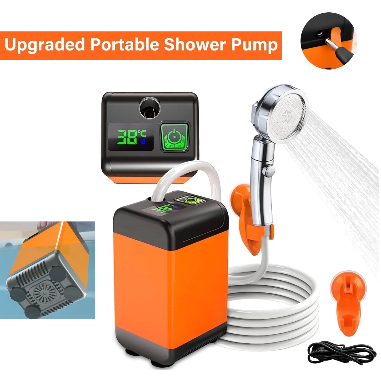 Tragbare Campingdusche, Outdoor-Camping-Duschpumpe, Wiederaufladbarer