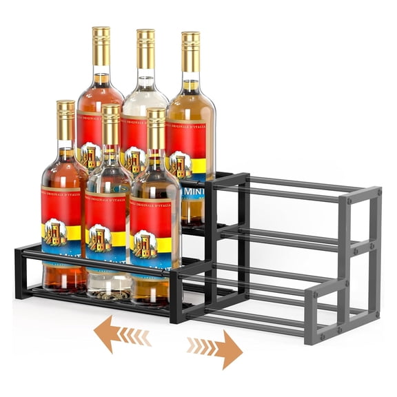 Petyoung Expandable Coffee Syrup Organizer, Adjustable Width Wine Rack 6-12 Bottles, Space-Saving Storage for Syrup, Liquor, Dressing