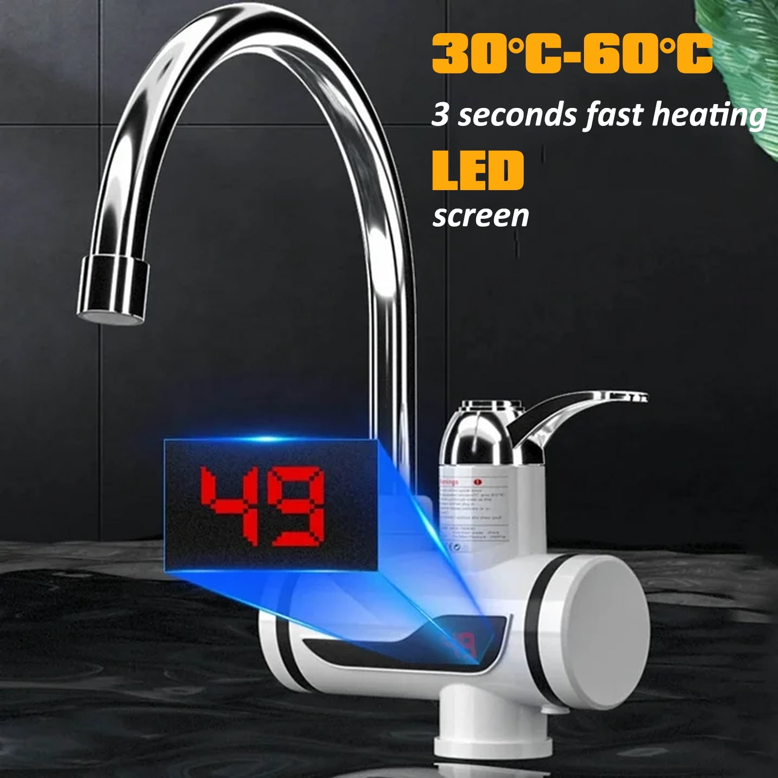 Petyoung 110V Hot Water Heater Faucet Instant Tankless Water Heater Electric Fast Heating Tap Water Faucet with Digital Display for Kitchen Bathroom
