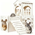 thumbnail image 1 of Petyoung Large Bunny Cage Indoor, Wooden Rabbit Hutch House with Ramp & Multi-Room, Guinea Pig Hideout Bunny Castle, for Rabbits Hamsters Small Pet, 1 of 7