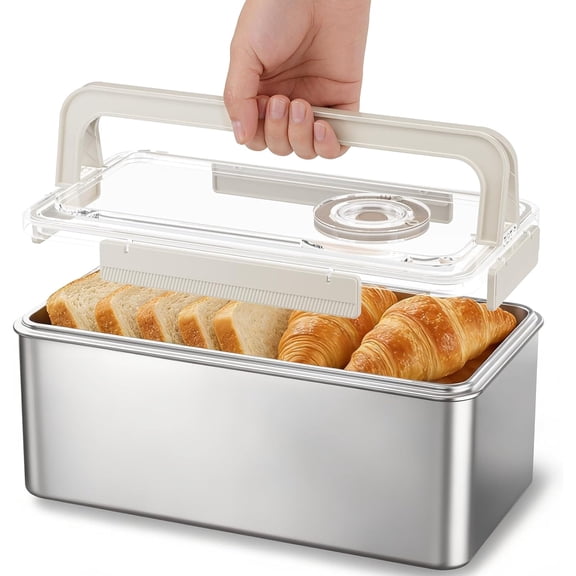 Petyoung Stainless Steel Airtight Bread Box, 6 QT Large Capacity Bread Storage Container with Time Recording Lid, for Homemade Bread Kitchen Counter