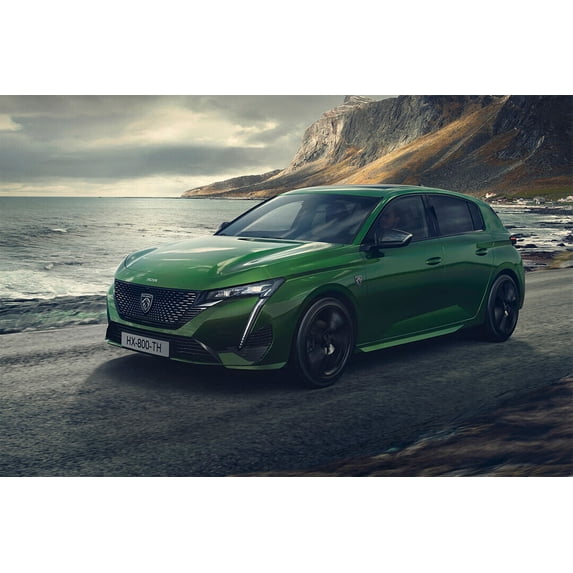 Peugeot 308 Green Car Scenic Seascape Wall Decor - 24x36 Inch Laminated Poster - Stunning Detail and Bold Colors