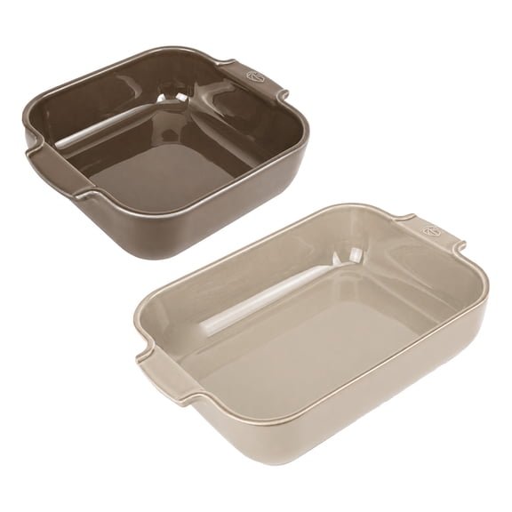 Peugeot Appolia 2-Piece Baking Dish Set – Ceramic Stoneware Made in France, Oven Safe to 480°F, Nonstick Glazed Bakeware for Casseroles, Lasagna, Meal Prep, Baking & Family Meals (Ash/Mocha)