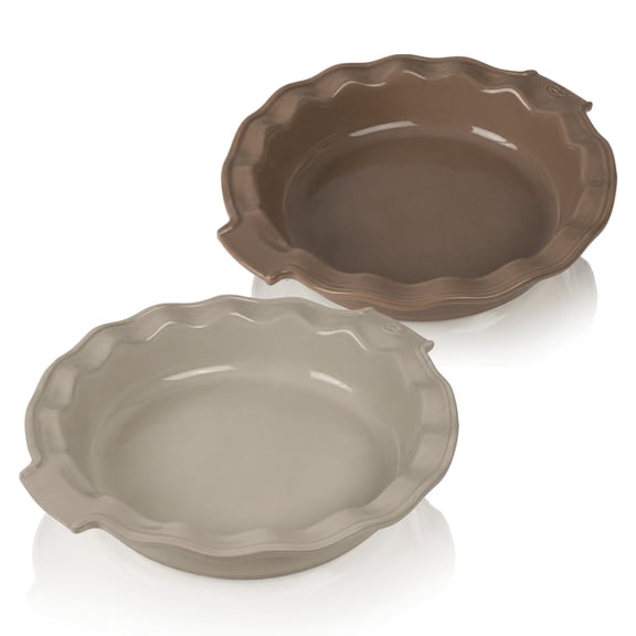 Peugeot Appolia 9" Pie Dish Set - Ash/Mocha - 2-Piece Ceramic Pie Dish Set for Pies, Quiches, Tarts & Desserts, Oven Safe to 480°F, Dishwasher Safe, Made in France