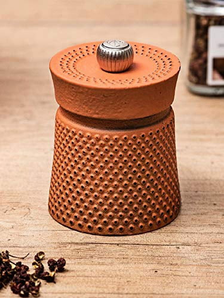 Orange Cast Iron 3-Inch Pepper Mill with Textured Design