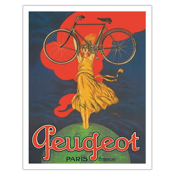 Peugeot Bicycles - Paris France - Vintage Advertising Poster by Jean Carlu c.1922 - Fine Art Matte Paper Print (Unframed) 11x14in
