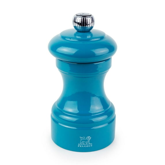 Peugeot Bistro 4-inch Pepper Mill, Adjustable Stainless Steel Grinder - 2-Stage Grinding Mechanism, Pre-Filled with Peppercorns - Enhanced Flavor Aromatic Depth, Durable Design (Pacific Blue)
