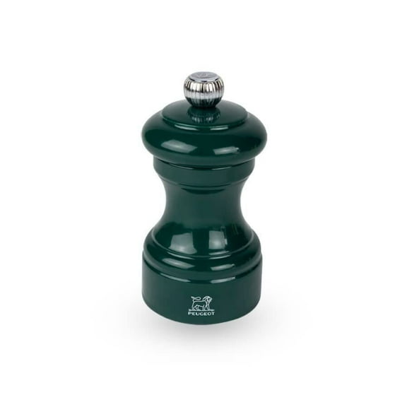 Peugeot Bistro 4-inch Pepper Mill, Adjustable Stainless Steel Grinder - 2-Stage Grinding Mechanism, Pre-Filled with Peppercorns - Enhanced Flavor Aromatic Depth, Durable Design (Forest Green)