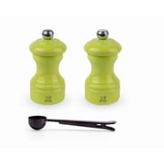 Peugeot Bistro Manual Salt & Pepper Mill Gift Set, Gloss Painted Wood, 10 cm - 4 - With Stainless Steel Spice Scoop/Bag Clip Pistachio Lacquer