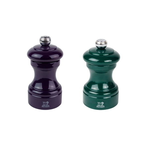 Peugeot Bistro Pepper and Salt Mill Set, 4in - Essential Kitchen Tools with Adjustable Grinding Precision, Beechwood Mills - Enhance Flavors in Everyday Cooking (Eggplant/Green)
