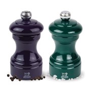 Peugeot Bistro Pepper and Salt Mill Set, 4in - Essential Kitchen Tools with Adjustable Grinding Precision, Beechwood Mills - Enhance Flavors in Everyday Cooking Eggplant/Green