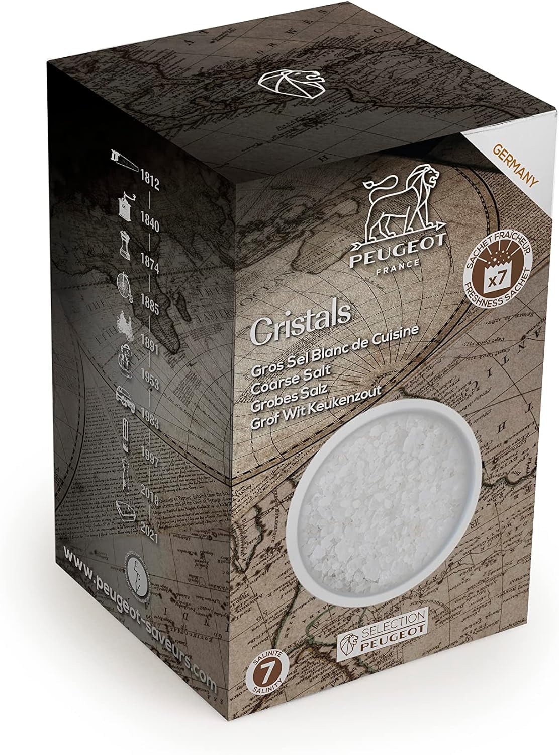Peugeot Coarse Dry White Salt, 350g - 7 fresh sachets of 50g