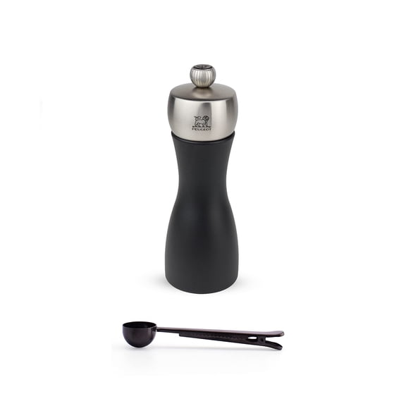 Peugeot Fidji 6 Inch Salt Mill, Black Matte - With Stainless Steel Spice Scoop & Clip