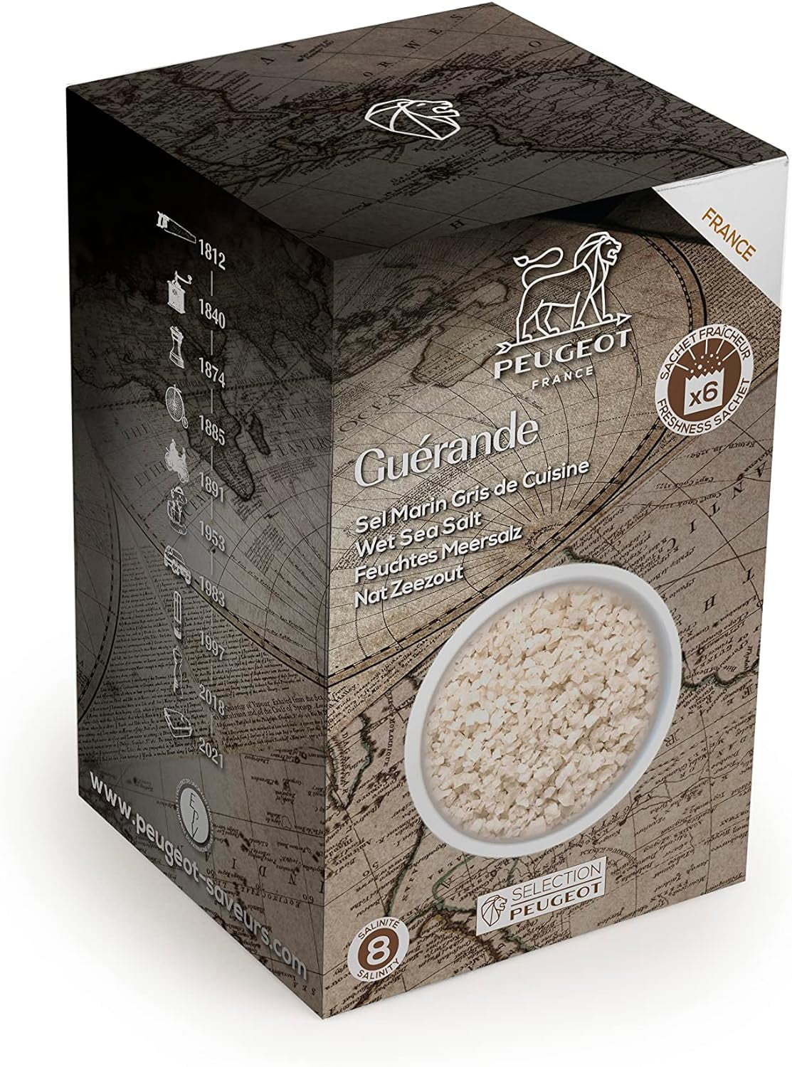 Peugeot Grey Sea Salt from Guerande, 300g - 6 fresh sachets of 50g