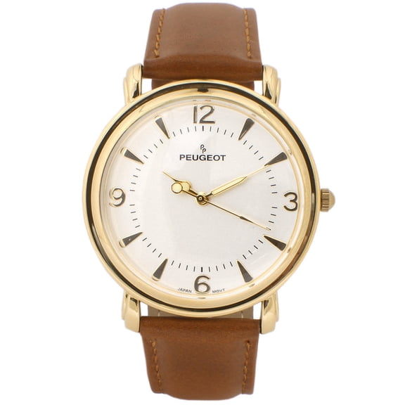 Peugeot Men 38mm Gold Retro Design Calf Skin Leather Strap watch