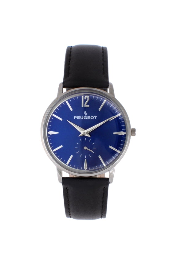 Peugeot Men's 40mm Blue Dial Vintage Remote Sweep Leather Strap Watch