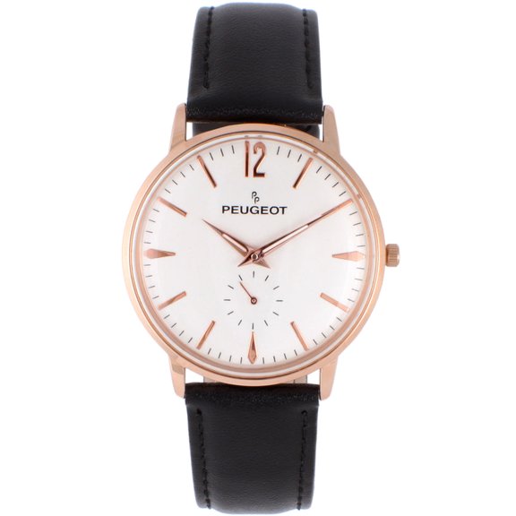 Peugeot Men's 40mm Rose Gold Vintage Remote Sweep Leather Strap Watch