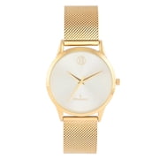 Peugeot Mens 40mm Wafer Slim Champagne Dial Gold Plated Case Watch with Mesh Band
