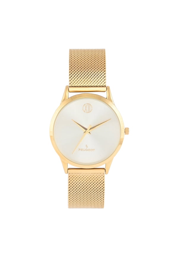 Peugeot Men's 40mm Wafer Slim Champagne Dial Gold Plated Case Watch with Mesh Band