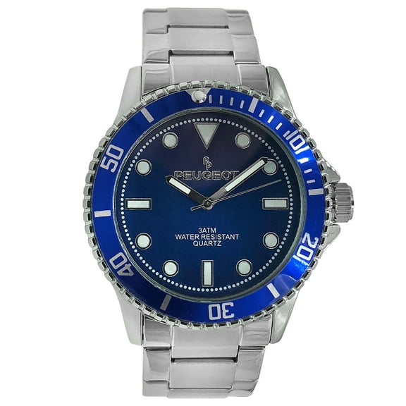 Peugeot Men's Sports Watch with Rotating Bezel Pro Diver and Stainless Steel Bracelet