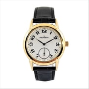 Peugeot Men s Vintage 38mm Round Gold Plated Watch with Black Leather Band