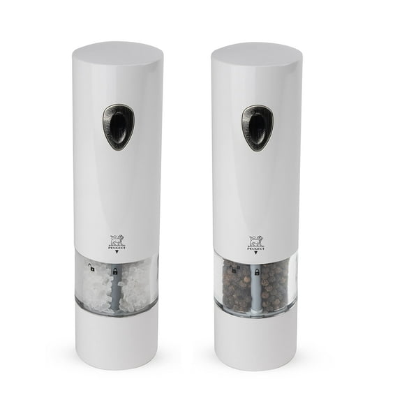 Peugeot PHENIX White Lacquered Stainless Steel Electric Adjustable Salt & Pepper Mill Gift Set, 8-inch