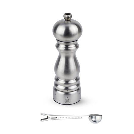 Peugeot Paris Chef u'Select Stainless Steel Pepper Mill - With Stainless Steel Spice Scoop/Bag Clip (7 -Inch, Pepper Mill)