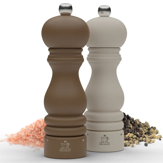 Peugeot Paris u'Select 7-inch Salt & Pepper Mill Set - Manual Mills with Adjustable Precision Grinding - Kitchen Seasoning Tools, Stainless Steel & Beechwood - NEW 2024 Color (Ash/Mocha)