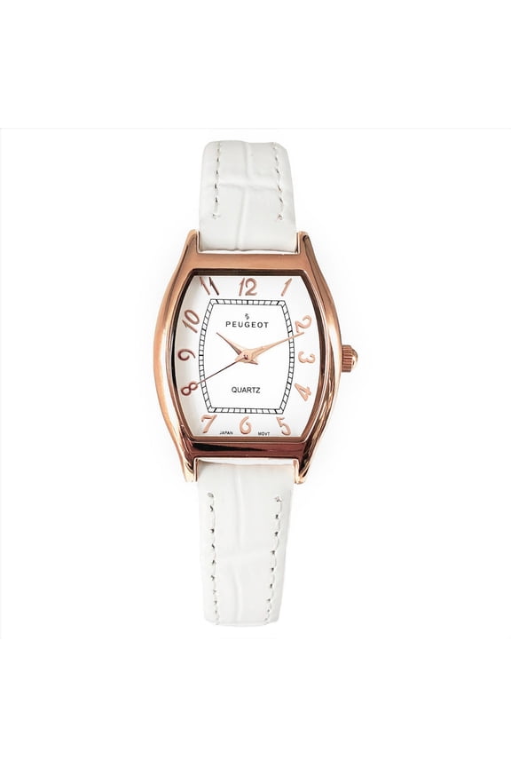 Peugeot Women 26 x 32mm Cushion Shape Watch with White Leather Band