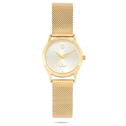 Peugeot Womens 30mm Wafer Slim Gold Plated Case Watch Champagne Dial with Mesh Band