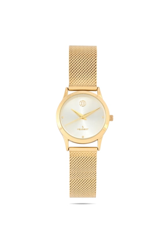 Peugeot Women's 30mm Wafer Slim Gold Plated Case Watch Champagne Dial with Mesh Band